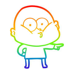 rainbow gradient line drawing cartoon bald man staring
