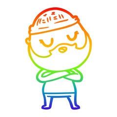 rainbow gradient line drawing cartoon man with beard