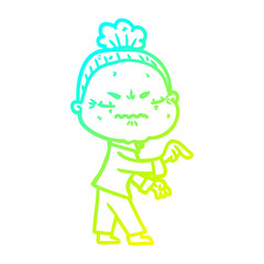 cold gradient line drawing cartoon annoyed old lady