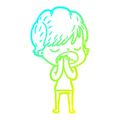 cold gradient line drawing cartoon woman talking