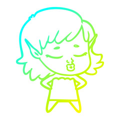 cold gradient line drawing pretty cartoon elf girl