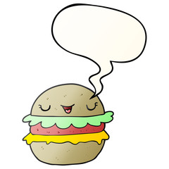 cartoon burger and speech bubble in smooth gradient style