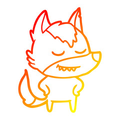 warm gradient line drawing friendly cartoon wolf