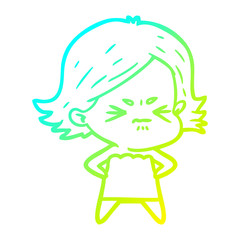 cold gradient line drawing cartoon angry girl