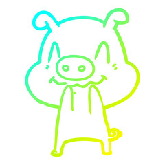 cold gradient line drawing nervous cartoon pig