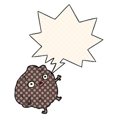 cartoon rock falling and speech bubble in comic book style
