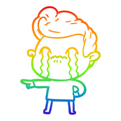 rainbow gradient line drawing cartoon man crying