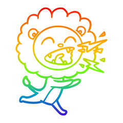 rainbow gradient line drawing cartoon running lion