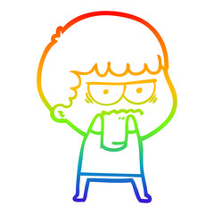 rainbow gradient line drawing cartoon annoyed man