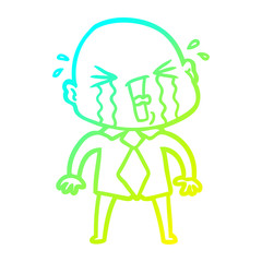 cold gradient line drawing cartoon crying bald man