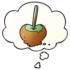 cartoon toffee apple and thought bubble in smooth gradient style