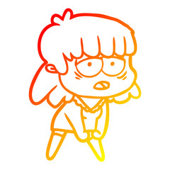 warm gradient line drawing cartoon tired woman