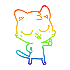 Fototapeta premium rainbow gradient line drawing happy cartoon cat
