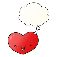 cartoon love heart character and thought bubble in smooth gradient style