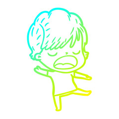 cold gradient line drawing cartoon woman talking