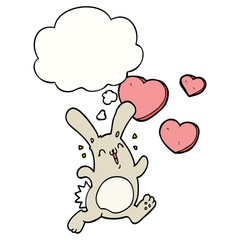 cartoon rabbit in love and thought bubble