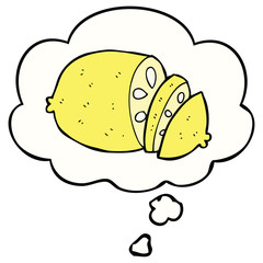 cartoon sliced lemon and thought bubble