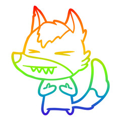 rainbow gradient line drawing angry wolf cartoon