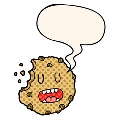 cartoon cookie and speech bubble in comic book style