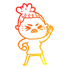 warm gradient line drawing cartoon angry woman