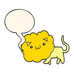 cute cartoon lion and speech bubble in comic book style