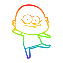 rainbow gradient line drawing cartoon bald man staring