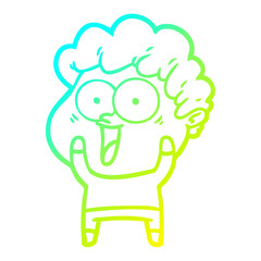 cold gradient line drawing cartoon happy man