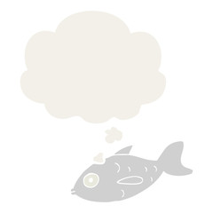 cartoon fish and thought bubble in retro style