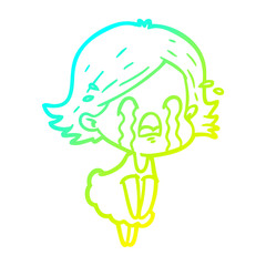 cold gradient line drawing cartoon woman crying