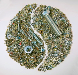 Bolts and nuts.Yin and Yang.Industry.Metal.