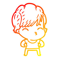 warm gradient line drawing cartoon woman thinking