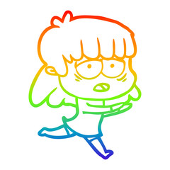 rainbow gradient line drawing cartoon tired woman