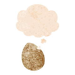 cartoon egg and thought bubble in retro textured style