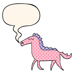 cartoon horse and speech bubble in comic book style