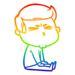 rainbow gradient line drawing cartoon man sweating