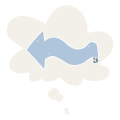 cartoon arrow and thought bubble in retro style