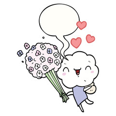 cute cartoon cloud head creature and speech bubble