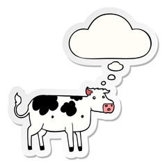 cartoon cow and thought bubble as a printed sticker