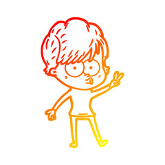 warm gradient line drawing cartoon woman