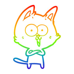 rainbow gradient line drawing funny cartoon cat