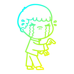 cold gradient line drawing cartoon man crying