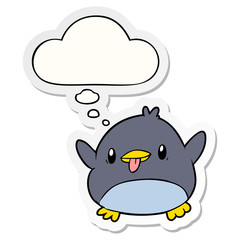cute cartoon penguin and thought bubble as a printed sticker