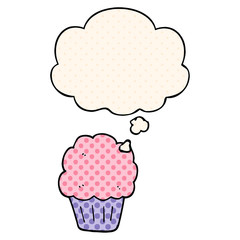 cartoon cupcake and thought bubble in comic book style