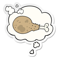 cartoon cooked chicken leg and thought bubble as a printed sticker