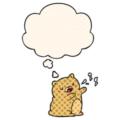 cartoon singing bear and thought bubble in comic book style