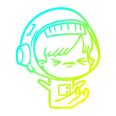cold gradient line drawing cartoon astronaut woman