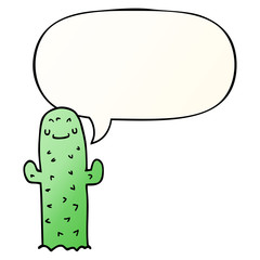 cartoon cactus and speech bubble in smooth gradient style