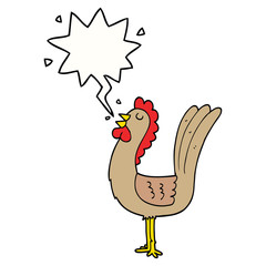 cartoon rooster and speech bubble