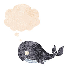 cartoon whale and thought bubble in retro textured style