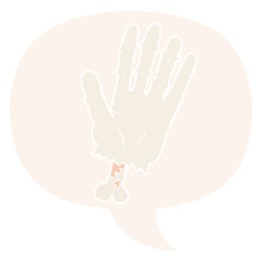 Obraz premium cartoon zombie hand and speech bubble in retro style